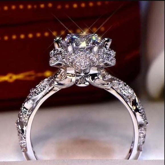 Filigree Art Deco Style Zircon Diamond Ring Sz 8 - Picture 3 of 8